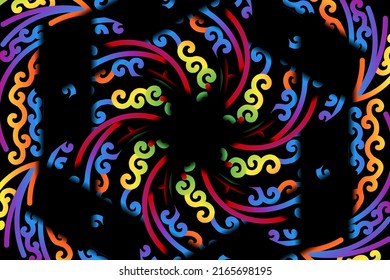 colourful caleidoscope gradient flower  art pattern of indonesian culture traditional tenun batik ethnic dayak ornament for wallpaper ads background 