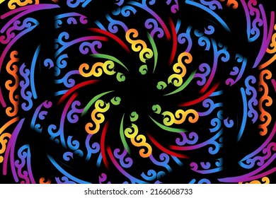 colourful caleidoscope gradient flower  art pattern of indonesian culture traditional tenun batik ethnic dayak ornament for wallpaper ads background 