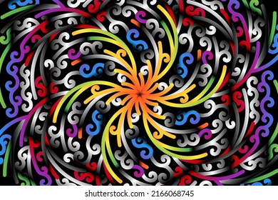 colourful caleidoscope gradient flower  art pattern of indonesian culture traditional tenun batik ethnic dayak ornament for wallpaper ads background 
