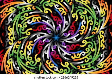 colourful caleidoscope gradient flower  art pattern of indonesian culture traditional tenun batik ethnic dayak ornament for wallpaper ads background 