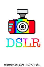 colourful camera and grip with flash and text