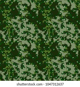 Colourful camouflage seamless pattern in different shades of green color. Vector camo print for clothes, backdrop for sites, wallpaper etc.