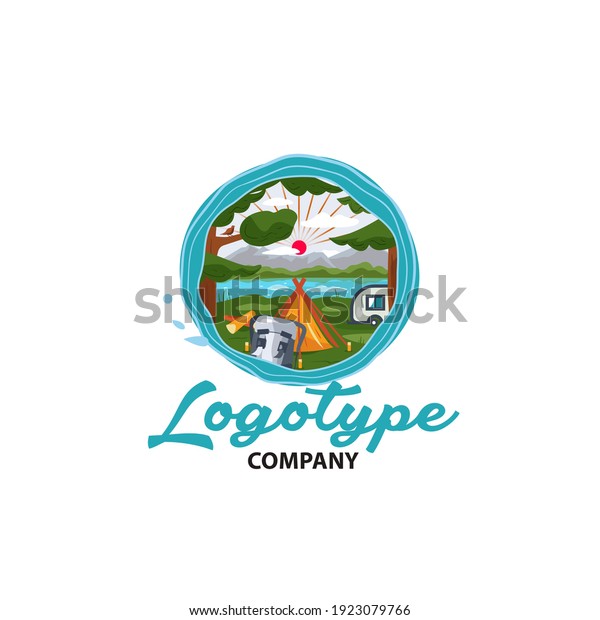Colourful camping logo in\
vector