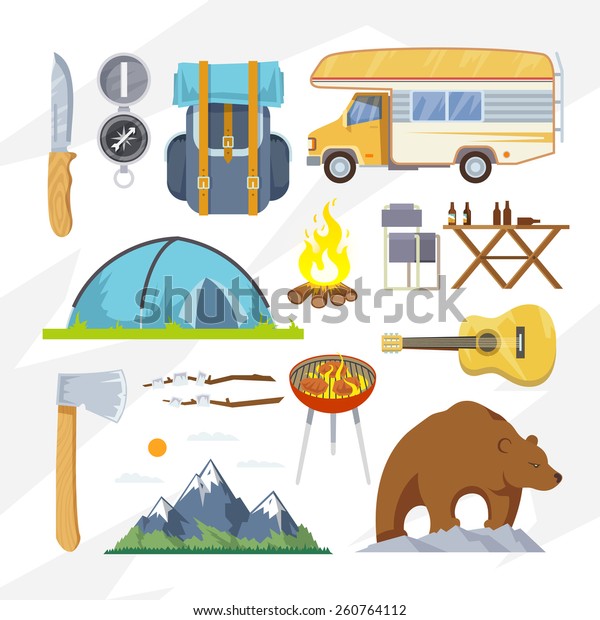 Colourful camping\
vector icon set for your business, web sites, presentations,\
advertising etc. Quality design illustrations, elements and\
concept. Flat style.