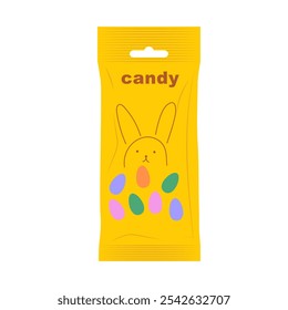 Colourful candies mix in package in flat design. Sweet snack in plastic bag. Vector illustration isolated.