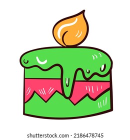 Colourful candle with fire. Wax light. Vector icon on white background.