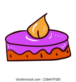 Colourful candle with fire. Wax light. Vector icon on white background.