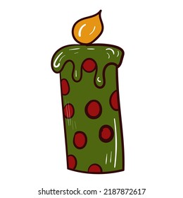 Colourful candle with fire. Wax light. Vector icon on white background.