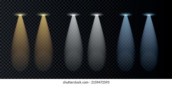 Luces de coche coloridas con reflexión sobre la vista superior realista de la carretera aislada en la ilustración del vector de fondo transparente