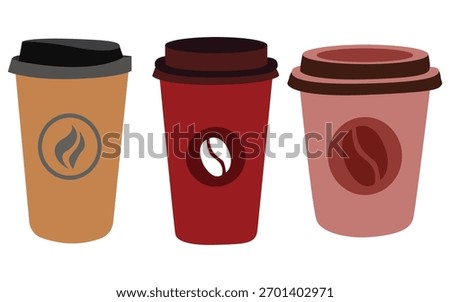 Colourful Cardboard Coffee Cups Collection — Flat Vector Illustration for Cafe, Takeaway, or Menu Design
