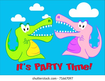 A Colourful Cartoon Crocodile Party Vector Illustration