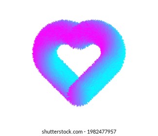 Colourful cartoon fluffy heart. Fur heart. Vector isolated on white background. Fur hearts for valentines day