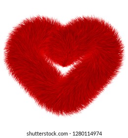 Colourful cartoon fluffy hearts. Fur heart.  Vector isolated on white background. Fur hearts for valentines day.