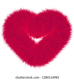 Colourful cartoon fluffy hearts. Fur heart.  Vector isolated on white background. Fur hearts for valentines day.