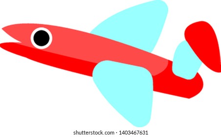 A colourful cartoon plane in a shape of a fish , vector, color drawing or illustration.