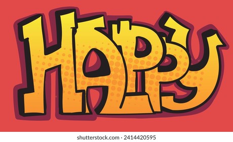 Colourful cartoon street art style spelling of the word Happy. Hand-drawn vector art illustration.