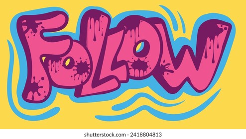 Colourful cartoon street art style spelling of the word Follow. Hand-drawn vector art illustration.