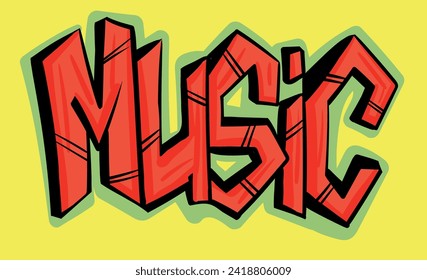 Colourful cartoon street art style spelling of the word Music. Hand-drawn vector art illustration.