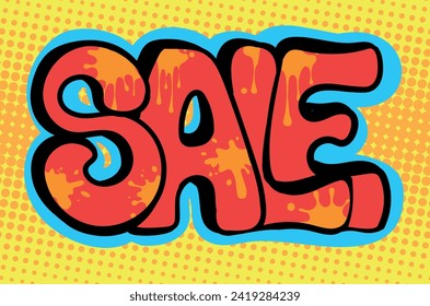 Colourful cartoon street art style spelling of the word Sale. Hand-drawn vector art illustration.