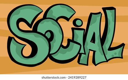 Colourful cartoon street art style spelling of the word Social. Hand-drawn vector art illustration.