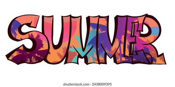 Colourful cartoon street art style spelling of the word Summer. Hand-drawn vector art illustration.