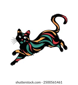 A colourful cat vector illustration black and white background