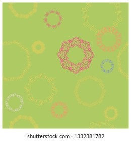 Colourful chain bracelets seamless pattern. Pastel green background. Accessories sketch clip art. Jewels textile, background, web, wrapping paper. Vector illustration