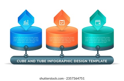 Colourful chart bars infograph template. gradient design interface illustration inforchart infographic elements for app ui ux web banner button vector isolated on white background. cube and tube