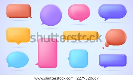 Colourful chat bubble, message icon, empty dialogue 3d vector icon collection. Speech bubbles message with blank space for text. Vector illustration set for web site, banner, landing page.