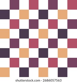 Um padrão quadriculado colorido em roxo, rosa, laranja, branco. Geométrico, design de fundo sem emenda