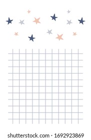 Colourful  childish stars vector illustration. Page for notebook withhand drawn elements.Printable page template design.