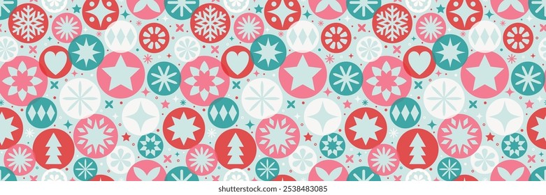 Colourful Christmas background with abstract ornaments. Seamless texture design. Vector illustration