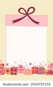 Colourful Christmas background in cartoon style. Funny hand drawn presents. Vector illustration