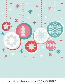 Colourful Christmas background in modern style. Decorated ball with stars. Vector illustration