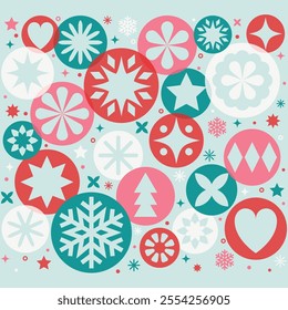 Colourful Christmas background in modern style. Decorated ball with stars. Vector illustration