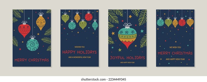 Colourful Christmas balls. Collection of a greeting cards. Vector illustration