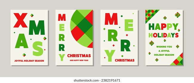 Colourful Christmas greeting cards collection. Geometric design. Vector illustration