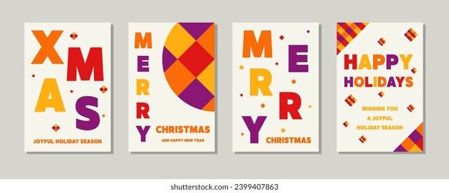 Colourful Christmas greeting cards collection. Geometric design. Vector illustration