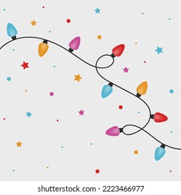 Colourful Christmas lights. Background with decorations. Vector illustration