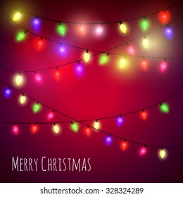 Colourful  Christmas Lights greeting card. Vector illustration