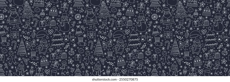 Patrón de Navidades de colores con decoraciones dibujadas a mano. Diseño de fondo de Festiva. Ilustración vectorial
