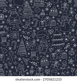 Patrón de Navidades de colores con decoraciones dibujadas a mano. Diseño de fondo de Festiva. Ilustración vectorial