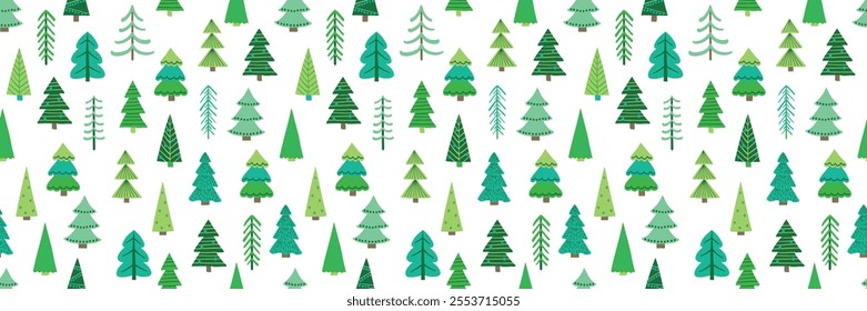 Colourful Christmas seamless pattern with cartoon trees. Wallpaper design. Vector illustration