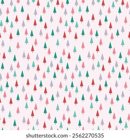 Colourful Christmas seamless pattern with cartoon trees. Minimalist concept. Vector illustration