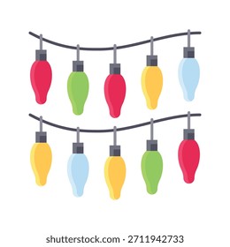 Colorido Natal String luzes penduradas vetor ilustração, ícone de estilo plano