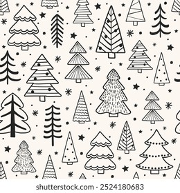 Fondo colorido del árbol de Navidad. Diseño de patrón sin fisuras en estilo de dibujos animados. Ilustración vectorial