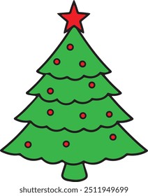 Colourful Christmas tree vector art illustration with a white background