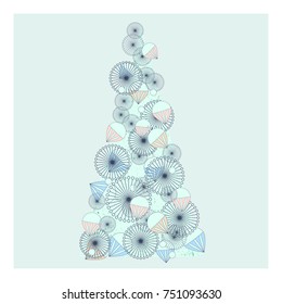 Colourful Christmas Tree with White Circles. Christmas Holiday Illustration