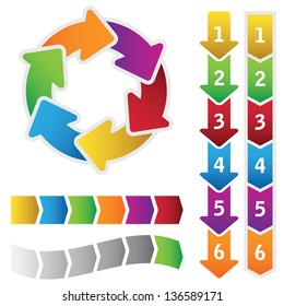Colourful circle diagram and a set of chart arrows. This image is a vector illustration