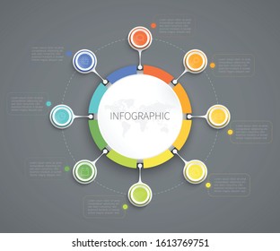 Colourful circle infographic, Vector illustration connected to 8 options and text boxes can be used for cycle, business, educations or diagrams 